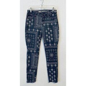 Old Navy Jeans Womens 10 Blue Bandana Patchwork Print Mid Rise Rockstar Skinny